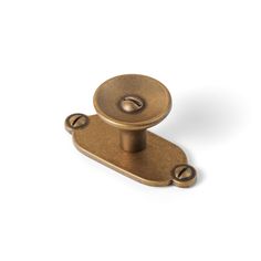 an antique brass cabinet door handle on a white background