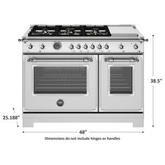 an oven with two burners and one door on each side, measurements for the range