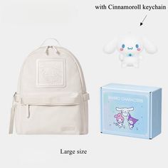 Bag only: A backpack.  Bag+Keychain Set: A backpack and a Cinnamoroll keychain.  This is the size chart for the small backpack.   	 		 			Size 			Free Size 		 		 			Height 			23 		 		 			Length 			17 		 		 			Depth 			7 		 	     This is the size chart for the large size backpack.   	 		 			Size 			Free Size 		 		 			Height 			41.5 		 		 			Length 			30.5 		 		 			Depth 			8.5 Cinnamoroll Keychain, Bag Keychain, Keychain Set, Small Backpack, Backpack Bag, Large Backpack, Free Size, Large Size, Size Chart