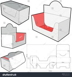 an open and closed box with red linings on the side, inside and outside