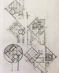 an architectural drawing with various drawings on it