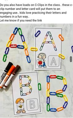 two children's worksheets with letters and numbers on them, one has an orange crayon marker