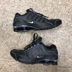 Nike Shox Nz Black Leather Size 8.5 Used No Box 7/10 Condition, Minor Wear, Minor Heel Drag As Shown, Minor Paint Chipping As Shown Shoes Are Still In Great Condition Though Nike Shox Nz, Nike Shox, Shoes Nike, Mens Shoes Sneakers, Black Nikes, Nike Men, Nike Shoes, Men's Shoes, Shoes Sneakers