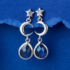 These celestial moon and star sterling silver Labradorite earrings are pure magic! Inspired by the night sky, these earrings feature crescent moons and stars with a stunning genuine Labradorite gem. Wear these on a beautiful night out or let them add a bit of glam to casual outfit. Labradorite can symbolize self-love, spiritual protection and intuition.*Our jewelry features natural, genuine gemstones, ensuring each piece is unique and one-of-a-kind. Please note that, as no two gemstones are iden Celestial Sterling Silver Moon Jewelry, Celestial Moon Shaped Sterling Silver Jewelry, Celestial Moon-shaped Sterling Silver Jewelry, Celestial Crescent Sterling Silver Jewelry, Celestial Moon-shaped Matching Earrings, Celestial Silver Moonstone Earrings, Celestial Moon-shaped Matching Earrings Jewelry, Celestial Moon Phase Earrings, Celestial Gemstone Drop Earrings