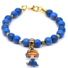 Hand Made. Figurine Is 5.75 Inches Tall. Blue And Gold Beads. Charm Length 7.5 Inches. Includes Lobster Clasp. Free Gift With Purchase. Fast Shipping. Mybeademporium.Com B 865 Pandora Star, Cinderella Theme, Pandora Bangle, Gold Stretch Bracelet, Watch Band Bracelet, Beads Charm, Gemstone Bangle, Ball Bracelet, 925 Silver Bracelet