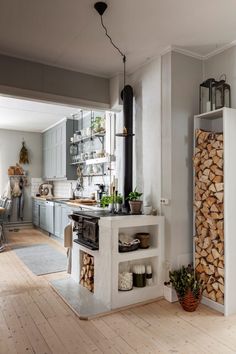 the kitchen is clean and ready to be used as a dining room or living area