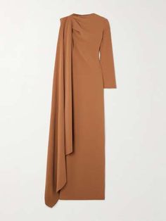 SOLACE LONDON Lydia asymmetric draped crepe gown | NET-A-PORTER Solace London, Crepe Gown, Exclusive Dress, Ladies Of London, Dress Trousers, Summer Hats, Beach Dresses, Everyday Wardrobe, Sleeve Designs