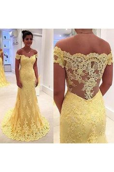 Modern Yellow Lace Appliques Evening Dress Mermaid Off-the-shoulder – Ms. Grace Yellow Long Dress, Evening Dress Long, Formal Fashion, Prom Dresses Yellow, Lace Party Dresses, Lace Prom Dress, Dress For Woman, Mermaid Evening Dresses, Evening Formal