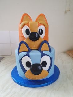 a cake decorated to look like a dog with eyes on it's face and nose