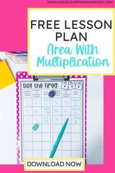 a free lesson plan for the area with multiplication on it and a pink background