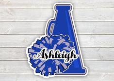 a blue and white sticker with the word ashlight on it