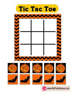 a printable tic tac toe game with pumpkins and bats on it