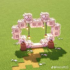 Pink World Minecraft, Pink Fountain Minecraft, Cute Girly Minecraft Builds, Minecraft Pretty Builds, Minecraft Village Wall Ideas, Cherry Minecraft Ideas, Flower Stand Minecraft, Cherry Village Minecraft, Minecraft Kawaii Builds