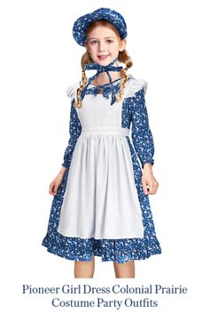 This costume is a 19th century dress worn by the adventurous pioneer girls of the American western frontier.. Well-made and cute design. It is a good gift for your kids. Best Costume Choice for Halloween or parties. You will enjoy fast shipping and good service. Pioneer Girl Costume, Simple Floral Dress, Maid Fancy Dress, Pioneer Girl, 19th Century Dress, Pioneer Dress, Halloween Party Dress, Dress Apron, The Oregon Trail