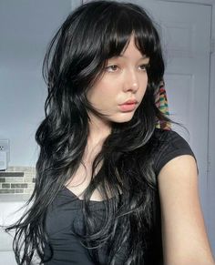 Pelo Color Vino, Black Hair Types, Hair Stylies, Long Hair With Bangs, Long Black Hair, Cut My Hair, Hair Inspo Color, Aesthetic Hair