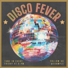 an advertisement for disco fever on a black background