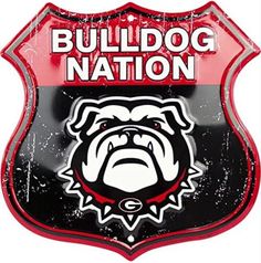 a red and black sign that says bulldog nation