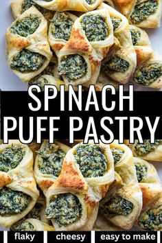 spinach puff pastry is shown on a plate with the words spinach puff pastry below it