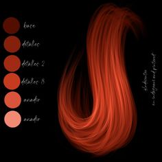 the hair color chart is shown in red, orange and pink tones on a black background