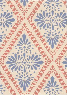 an abstract pattern with blue, red and white colors on a beige background that is very similar to the same color scheme