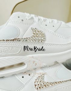 Wedding Bridal Sneaker Customized Air Max 90 With Rhinestones Wedding Shoes Personalized Wedding Rhinestone Shoes Wedding White Sneakers - Etsy White Custom Sneakers With Rhinestones For Wedding, Wedding Lace-up Sneakers With Rhinestones, Custom Wedding Sneakers With Rhinestones, Wedding Custom Sneakers With Rhinestones And Round Toe, Wedding Low-top Sneakers With Rhinestones, Lace-up Sneakers With Rhinestones For Anniversary, Low-top Wedding Shoes With Rhinestones For Bride, Low-top Bride Wedding Shoes With Rhinestones, Bride's Low-top Wedding Shoes With Rhinestones