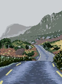 an image of a road with mountains in the background