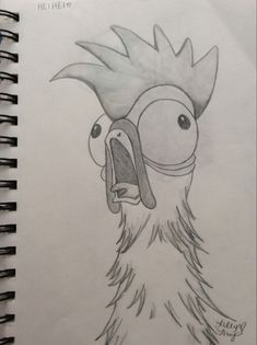 a drawing of a bird with a hat on it's head and eyes drawn in pencil