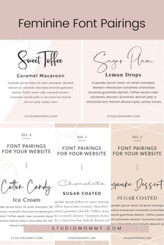 20 Feminine Font Combinations for Your Blog or Website Website Font Inspiration, Best Fonts For Logos Brand Identity, Google Font Pairings Website, Wix Font Pairings, Feminine Font Pairings, Canva 101, Google Font Pairings, Wedding Fonts Calligraphy, Free Font Websites