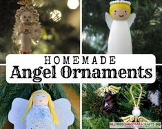 homemade angel ornaments are featured in this collage with the words, homemade angel ornaments