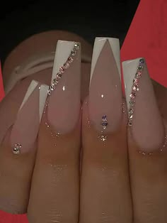 White  Collar   Blingbling 3D Nails Embellished   Beauty Tools Nails Coffin Short, Girly Acrylic, Girly Acrylic Nails, Fake Nails With Glue, Colorful Nails