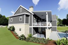 this is an artist's rendering of the front of a house with pool and deck