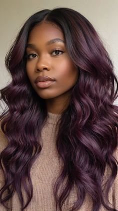 Reasons to Love Espresso Sleek Ponytail This Fall 🍁 Red Purple Hair Black Women, Plum Hair Color On Black Women, Dark Purple Hair Black Women, Purple Hair Black Women, Purple Hair Styles, Pj Photoshoot, Plum Purple Hair, Deep Purple Hair, Loc Colors