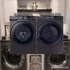 two washers sitting next to each other in a room