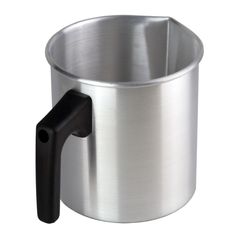 a stainless steel sauce pot with black handles and handle on an isolated white background for use in cooking