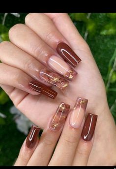 Brown Acrylic Nails, Simple Fall Nails, Fall Acrylic Nails, Trendy Nail Art, Square Acrylic Nails, Fall Nail, Fall Nail Designs, Short Acrylic Nails