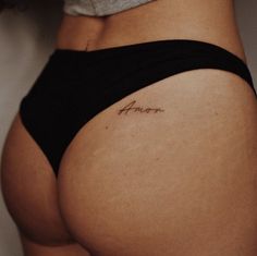 Bra Line Tattoos For Women, Name Tattoo On Buttcheek, Buttcheek Tattoo, Bum Tattoo Women, Boyfriend Name Tattoos, Amor Tattoo, Side Hip Tattoos, Side Tattoos Women, 19th Bday