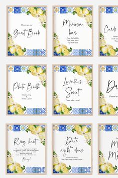 Editable Blue Tile Lemons Bridal Shower Games Template Italian Amalfi Bridal Shower Game Bundle Mediterranean Positano Bridal Shower Game M1 Bridal Shower Recipe Book, Citrus Baby, Mommy Loves You, Baby Shower Yellow