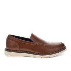 A sleek silhouette and laceless design come together to complement any look. With synthetic leather uppers and a subtle, lightweight outsole, the Elmhurst Loafers bring classic refinement to any occasion, from Monday morning meets to weekend get-togethers. Expertly constructed to provide lasting comfort and support, these men’s shoes feature Dockers' new Active Rebound Technology and Supreme Comfort footbed, with a moisture-wicking sock cover and quilted microfiber lining, so you can look and fe Brown Synthetic Loafers For Business Casual, Classic Brown Synthetic Loafers, Brown Synthetic Plain Toe Loafers, Classic Synthetic Slip-on Moccasins, Synthetic Slip-on Oxfords For Business Casual, Brown Synthetic Slip-on Dress Shoes, Classic Synthetic Slip-ons With Plain Toe, Classic Synthetic Moc Toe Slip-ons, Classic Synthetic Slip-ons