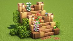 Minecraft Stairs Up Hill, Minecraft Staircase Ideas Outside, Minecraft Yard Ideas Design, Outdoor Staircase Minecraft, Cute Minecraft Stairs Outside, Cute Stairs Minecraft