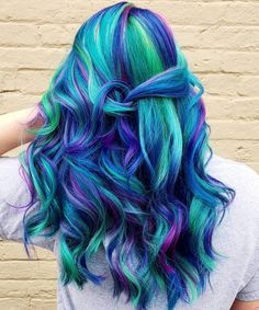 29 Colorful Rainbow Hair Ideas You Need To See Galaxy Hair Color, Blue Black Hair Color, Mermaid Hair Color, Peacock Hair, Pulp Riot Hair Color, Multi Colored Hair