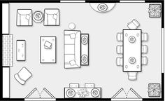 a floor plan for a living room with furniture and decor on the walls, including couches