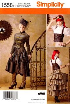 Simplicity-Pattern-1558-Women-039-s-Steampunk-Costume-6-12-Corset-Skirt-Jacket-Top Simplicity Patterns Costumes, Steampunk Patterns, Steampunk Mode, Steampunk Outfits, Moda Steampunk, Steampunk Coat, Corset Steampunk, Steampunk Jacket, Mode Steampunk