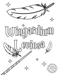 an image of a coloring page with the words wing and feather on it, in black and