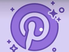 a purple and white logo with stars around it