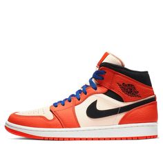 Firstly arrived in 1985, Air Jordan 1 has been around for over 3 decades. The Jordan line keeps revamping the OG silhouettes with fresh colours and premium materials, and has also collaborated with different artists, designers and retailers to capture the essence of the original through a modern lens.\n Air Jordan 1 Orange, Jordan 1 Orange, Orange Basketball Shoes, Air Jordan 1 Retro Mid, Jordan 1 Retro Mid, Original Air Jordans, Team Orange, Orange Sneakers, Air Jordan 1 Mid Se