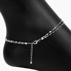 Our Italian-made Specchio Mirror Chain Anklet is a fun, flirty, and fashionable addition to your anklet collection! The Double Strand Specchio Mirror Chain Anklet is sure to be your new "go-to" accessory for fun in the sun or an elegant evening out. Options: Also Available in Gold SEE ALL ANKLETS PRODUCT DETAILS Size: 9"+1" extension, including clasp Closure: Lobster Clasp Metal: .925 Sterling Silver Finish: Rhodium (prevents tarnishing) Silver Chain Bracelet With Adjustable Chain, Gift Anklets With Extender, Silver Chain Bracelet With Extender, Elegant Anklets With Extender, Trendy Silver Anklets For Party, Silver Adjustable Chain Anklets For Party, Elegant Adjustable Metal Anklets, Adjustable Silver Chain Bracelet For Party, Silver Anklets With Adjustable Chain For Parties