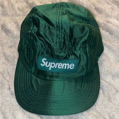 Green Supreme Hat Like New Never Worn Green Short Brim Hat For Streetwear, Green Snapback Baseball Cap For Winter, Green Short Brim Baseball Cap For Streetwear, Green Baseball Cap With Short Brim For Streetwear, Green 5-panel Hat For Streetwear, Green Baseball Cap For Streetwear With Short Brim, Green Streetwear Baseball Cap With Short Brim, Winter Green Baseball Cap, Trendy Green 5-panel Hat