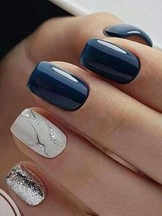 Upgrade Your Look With 24pcs Indigo Glossy Press On Nails, Short Coffin Marble Pattern Bling Sequins Full Cover Fake Nail Set Nails Bridesmaid, Nails For Bride, Wedding Nails Glitter, Short Coffin, Nagel Tips, Nails Square, Wedding Nails For Bride, Nails Glitter, Nails Wedding