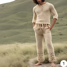 Mens Crochet Sweater Top and Pants ---100% Breathable Pure Cotton  Please select the number according to the style you would like at check out  Perfect for very season, Soft and lightweight   Shipping details: Estimated delivery 2-5 bus. days Express shipping on all orders  US CAN UK EU UK See more of our Men's knit shorts here:  https://www.etsy.com/shop/CHANDAKA?ref=seller-platform-mcnav&section_id=31709631 See the rest of our store here:  https://www.etsy.com/shop/CHANDAKA Shirt Measurements: Mens Crochet Sweater, Pants Festival Outfit, Festival Clothes Men, Mens Crochet, Rave Pants, Outfit Rave, Festival Outfits Men, Crochet Men, Festival Clothes