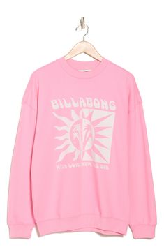 Oversized Pink Crewneck Sweatshirt, Oversized Pink Crew Neck Sweatshirt, Billabong Sweater, Playful Pink Cotton Sweatshirt, Billabong Sweatshirts & Hoodies, Dropped Shoulder Sweatshirt, Logo Graphic, Billabong, Drop Shoulder